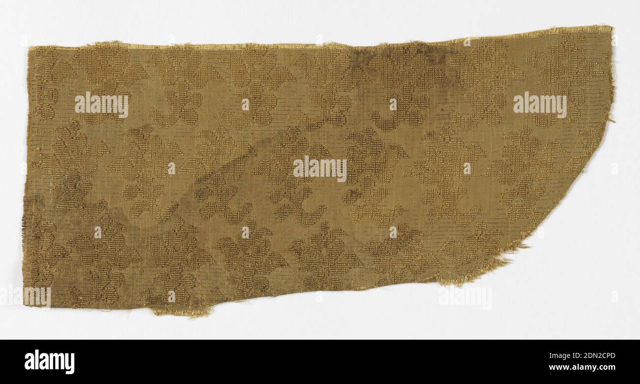 Frammento, medio: Seta, filo metallico tecnica: Pelo di ordito supplementare non tagliato (velluto), frammento di velluto non tagliato di seta marrone chiaro su una seta marrone macinata con fili metallici. Disegno di minuscoli rami formalizzati con fiori, file orizzontali alternate girando a sinistra e a destra., Italia, fine XVI secolo, tessuti tessuti, frammenti Foto Stock