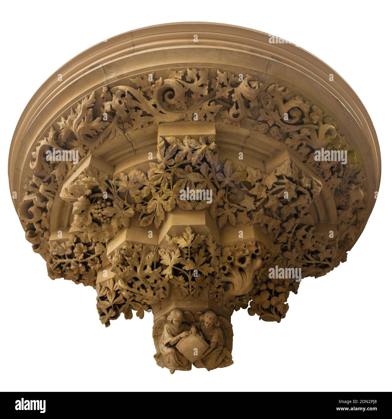 Elementi di decorazioni architettoniche di edifici, stucchi in gesso, ornamenti e motivi in gesso, struttura delle pareti. Per le strade della Spagna, luogo pubblico Foto Stock