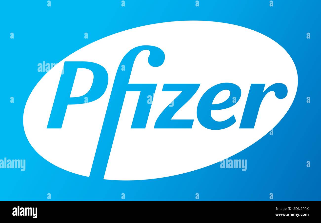 Pfizer Vector Logo - Latest Blue Color - Società farmaceutica americana che ricerca e sviluppo di vaccini e prodotti medicali. Laboratorio di farmacia Illustrazione Vettoriale