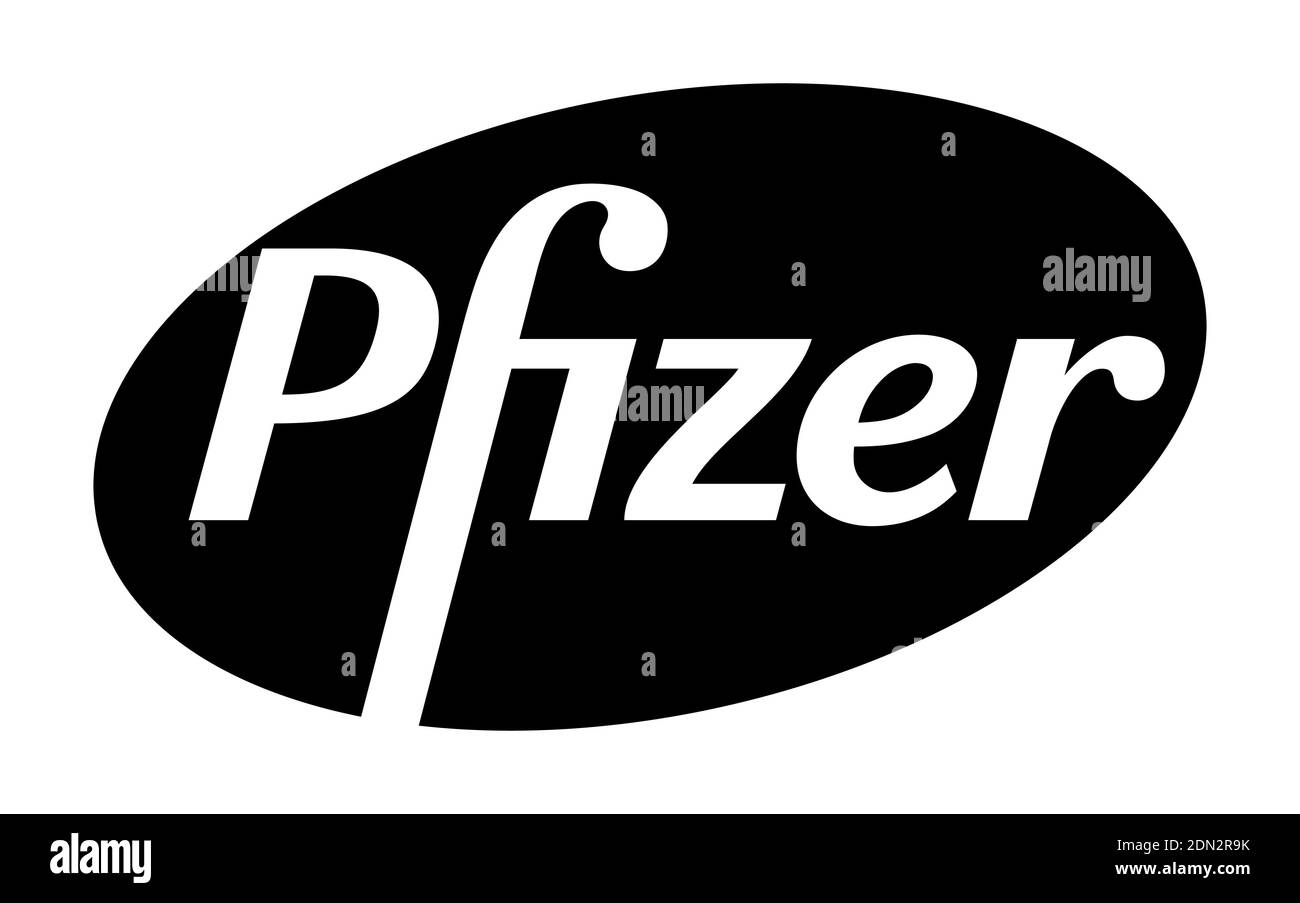 Pfizer Vector Logo - Black Color Silhouette - Società farmaceutica americana che ricerca e sviluppo di vaccini e prodotti medicali. Pharma Illustrazione Vettoriale