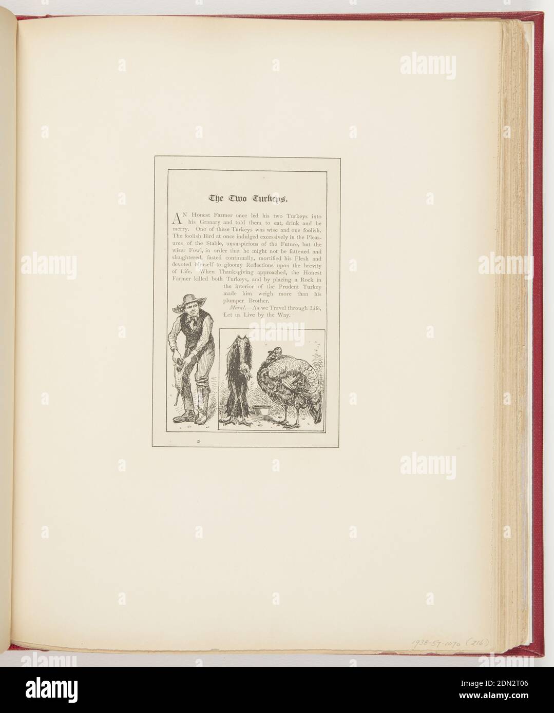 I due tacchini, stampati in inchiostro nero su carta, Top, breve storia sulla turchia cercando di ingannare il suo modo di non essere mangiato. In basso a sinistra, contadino con carcassa di tacchino pelata, ripieno di roccia. Destra, due tacchini, sinistra turchia, fronte, strisciando; destra, profilo della turchia, crumped., USA, 1878, album (bound) & libri, Ephemera, Ephemera Foto Stock