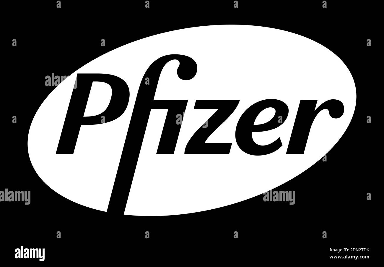 Pfizer Vector Logo - Black Color Silhouette - Società farmaceutica americana che ricerca e sviluppo di vaccini e prodotti medicali. Pharma Illustrazione Vettoriale