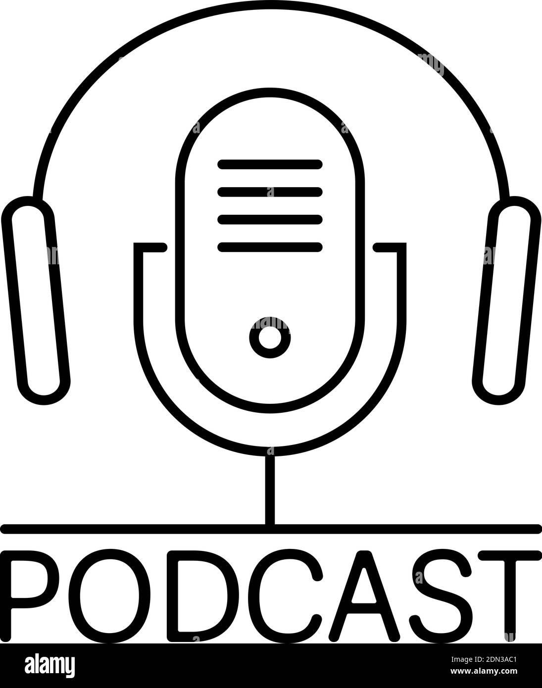 Semplice icona PODCAST con microfono e cuffie, illustrazione vettoriale Illustrazione Vettoriale