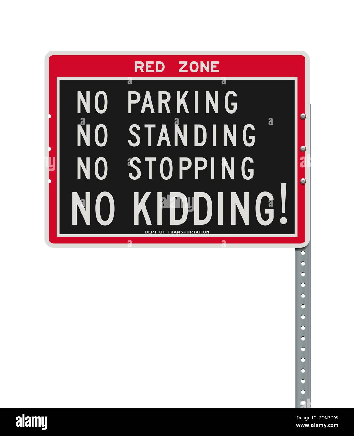 Immagine vettoriale della Red zone (parcheggio non disponibile, non in piedi, non si ferma, non scherzo) segnale stradale nero e rosso Illustrazione Vettoriale