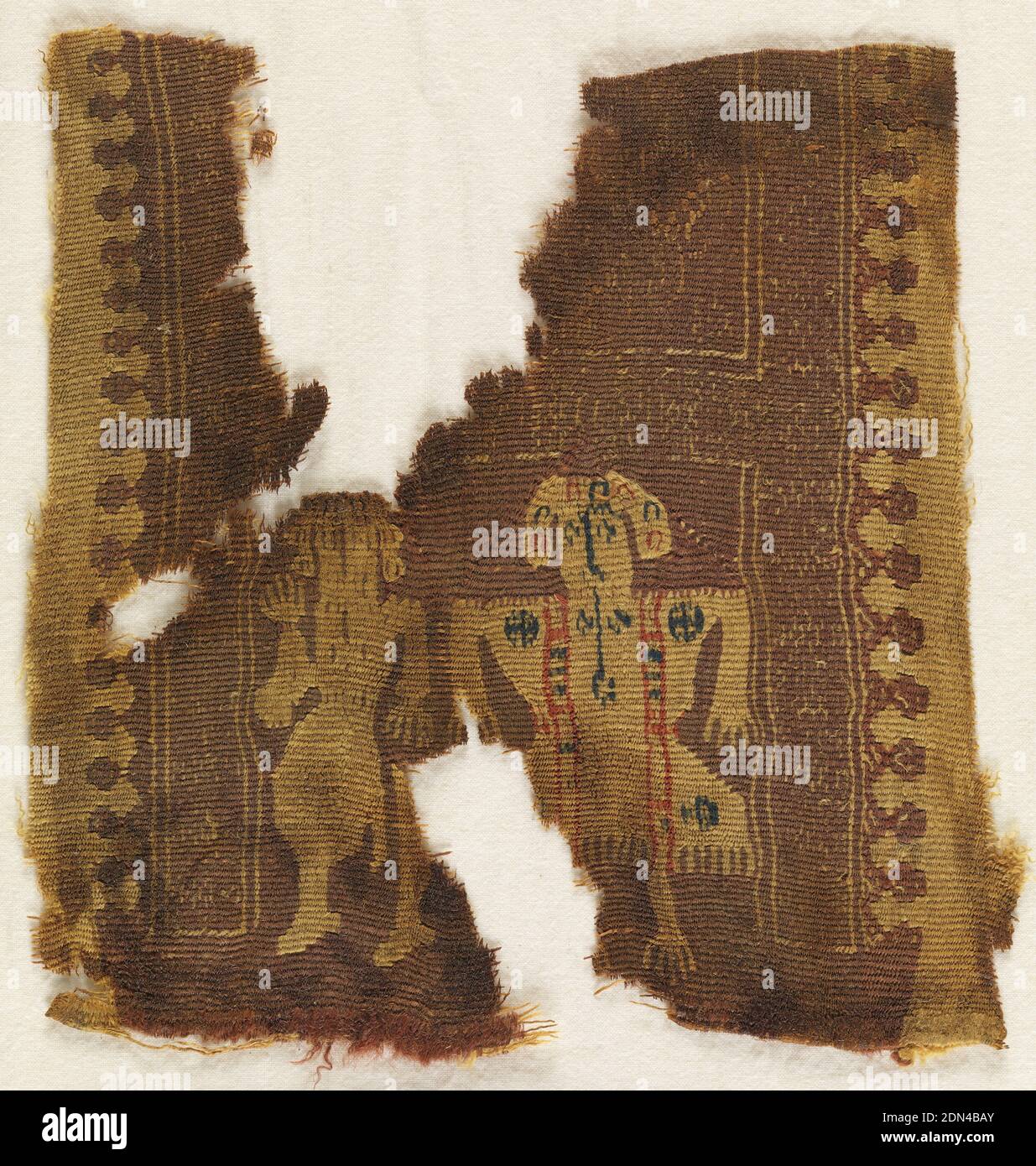 Frammento, Medio: Lana tecnica: Tessitura arazzo, frammento arazzo che probabilmente è venuto da una tunica ha due figure umane su uno sfondo viola., Egitto, VII secolo, tessuti tessuti, frammento Foto Stock