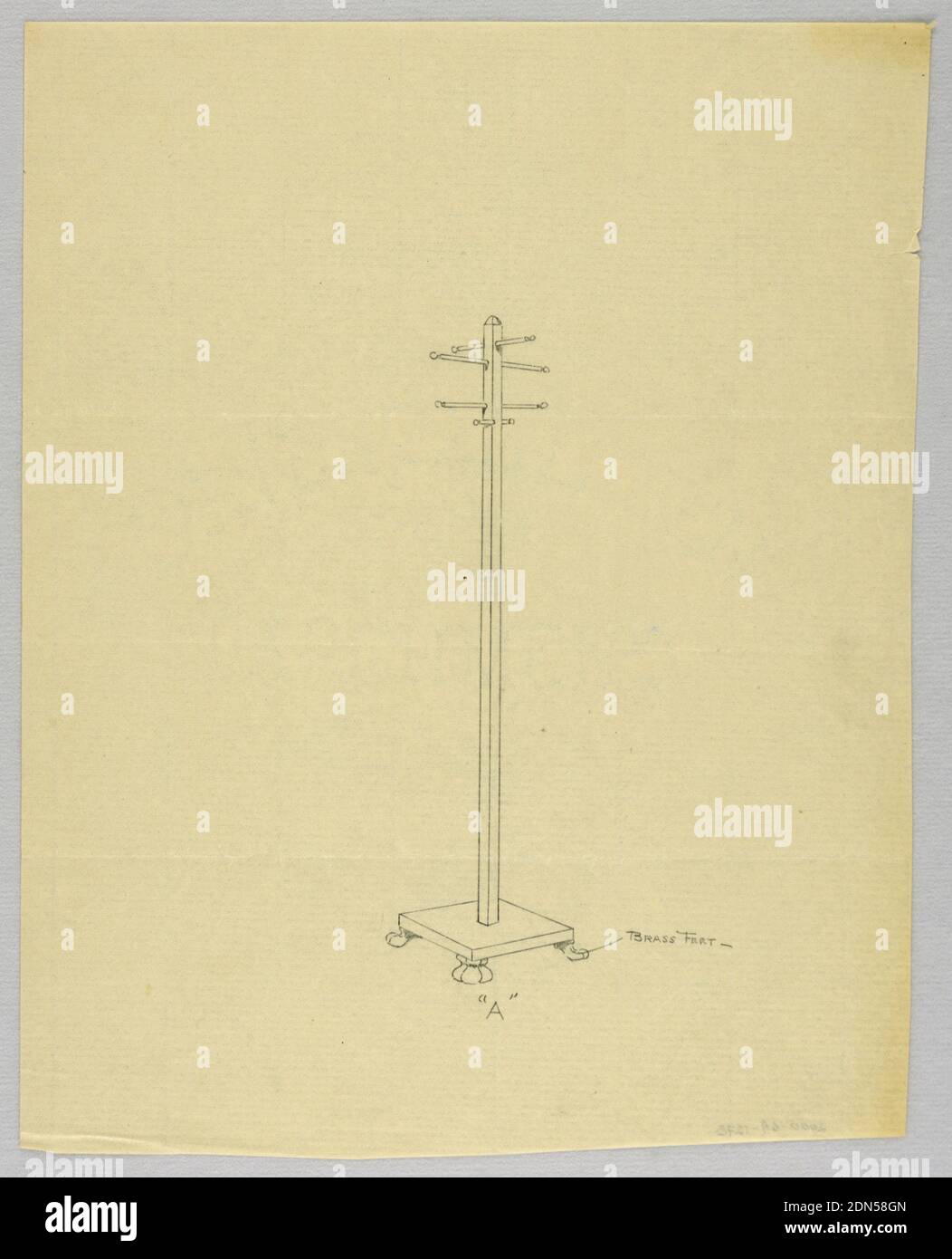 Design per Hat Tree 'A' con piedini in ottone, A.N. Davenport Co., grafite su carta sottile crema, 1900–05, mobili, disegno Foto Stock