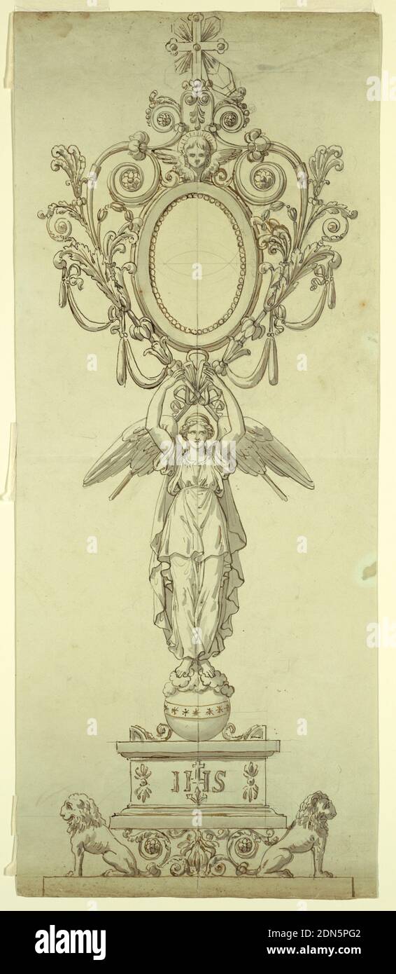 Mostruosità, Pietro belli, Italiano, 1780–1828, penna e inchiostro marrone, lavaggio grigio, grafite supporto: Carta wove verde chiaro, Roma, Italia, Italia, 1820–28, metallurgia, disegno Foto Stock