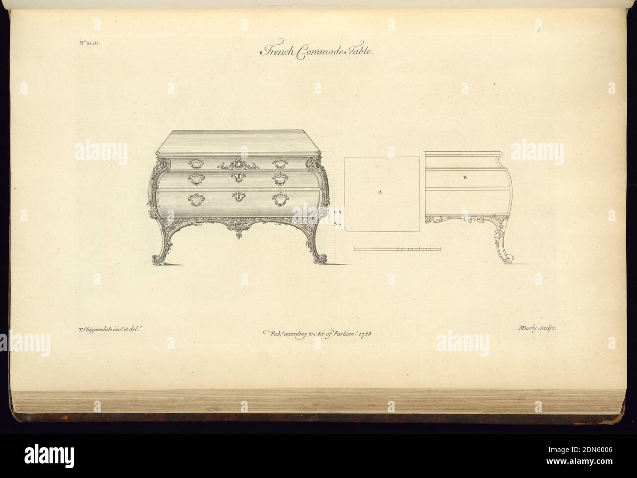 The Gentleman's e Cabinet-Maker's Director, Etching on off-white Laped paper, Inghilterra, 1755, Furniture, Print Foto Stock