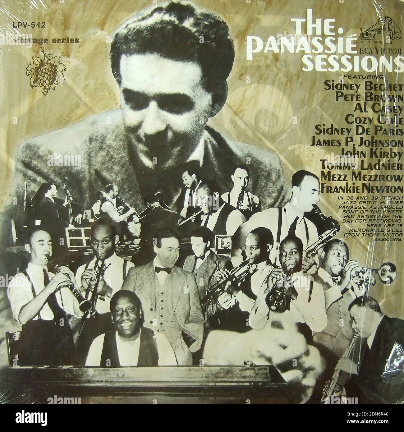 The Panassie Sessions - Sidney Bechet, Pete Brown, al Casey, Sidney de Paris, James P. Johnson, John Kirby, Tommy Ladnier, Mezz Mezzrow, Frankie Newton, RCA Victor - copertina dell'album in vinile d'epoca Foto Stock