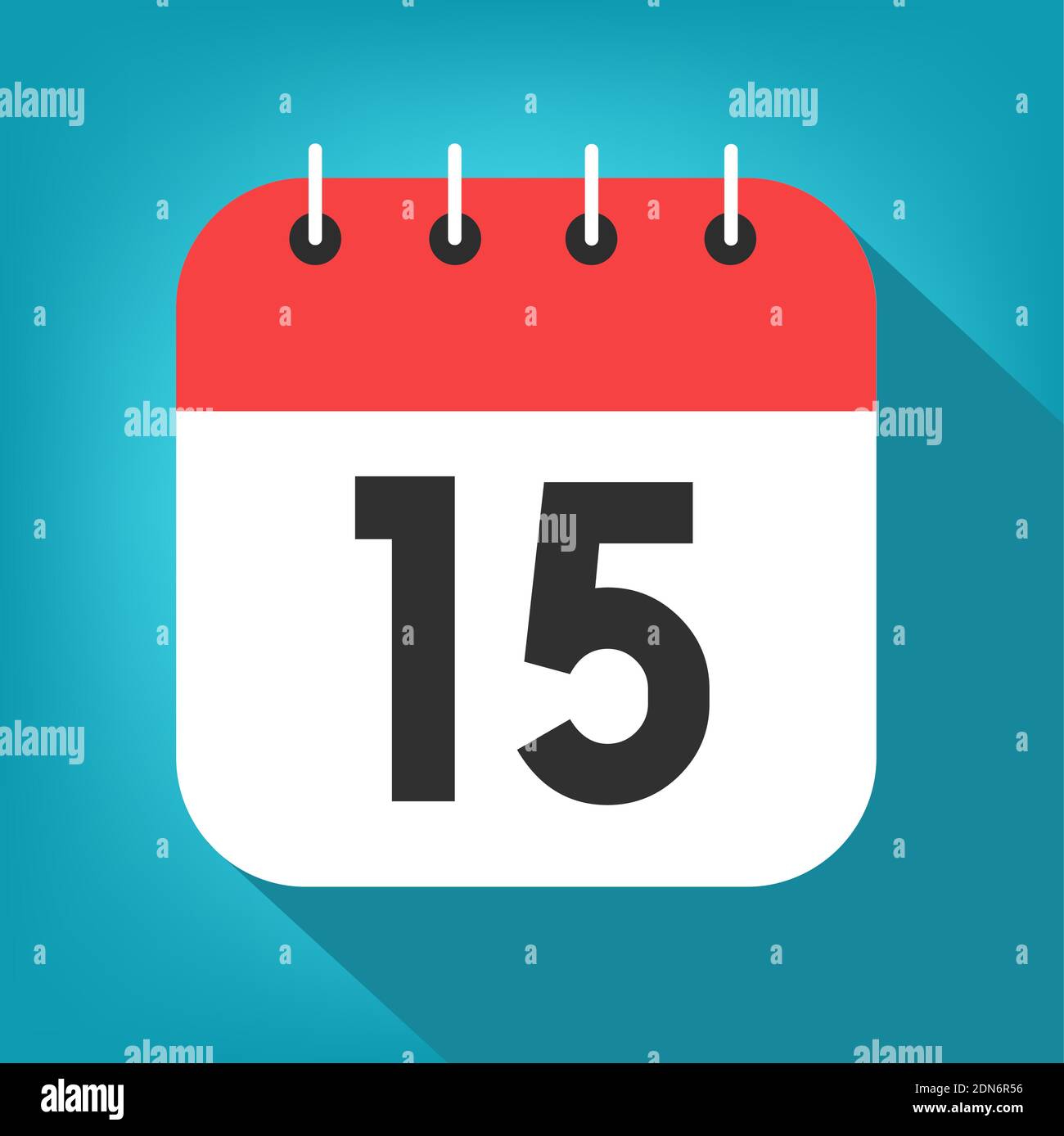 Giorno di calendario 15. Numero quindici su carta bianca con bordo rosso su vettore di sfondo blu. Illustrazione Vettoriale