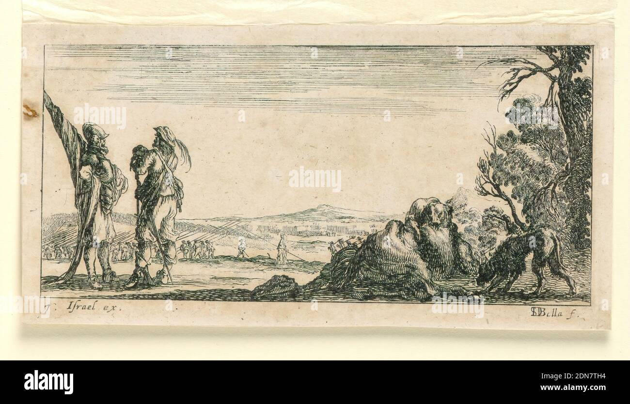 Plate 7, from 'Desseins de Queleques Conduites de Troupes, Canons, et Ataques de Villes', Stefano della Bella, Italian, 1610–1664, Italy, France, 1610-1664, Print Foto Stock