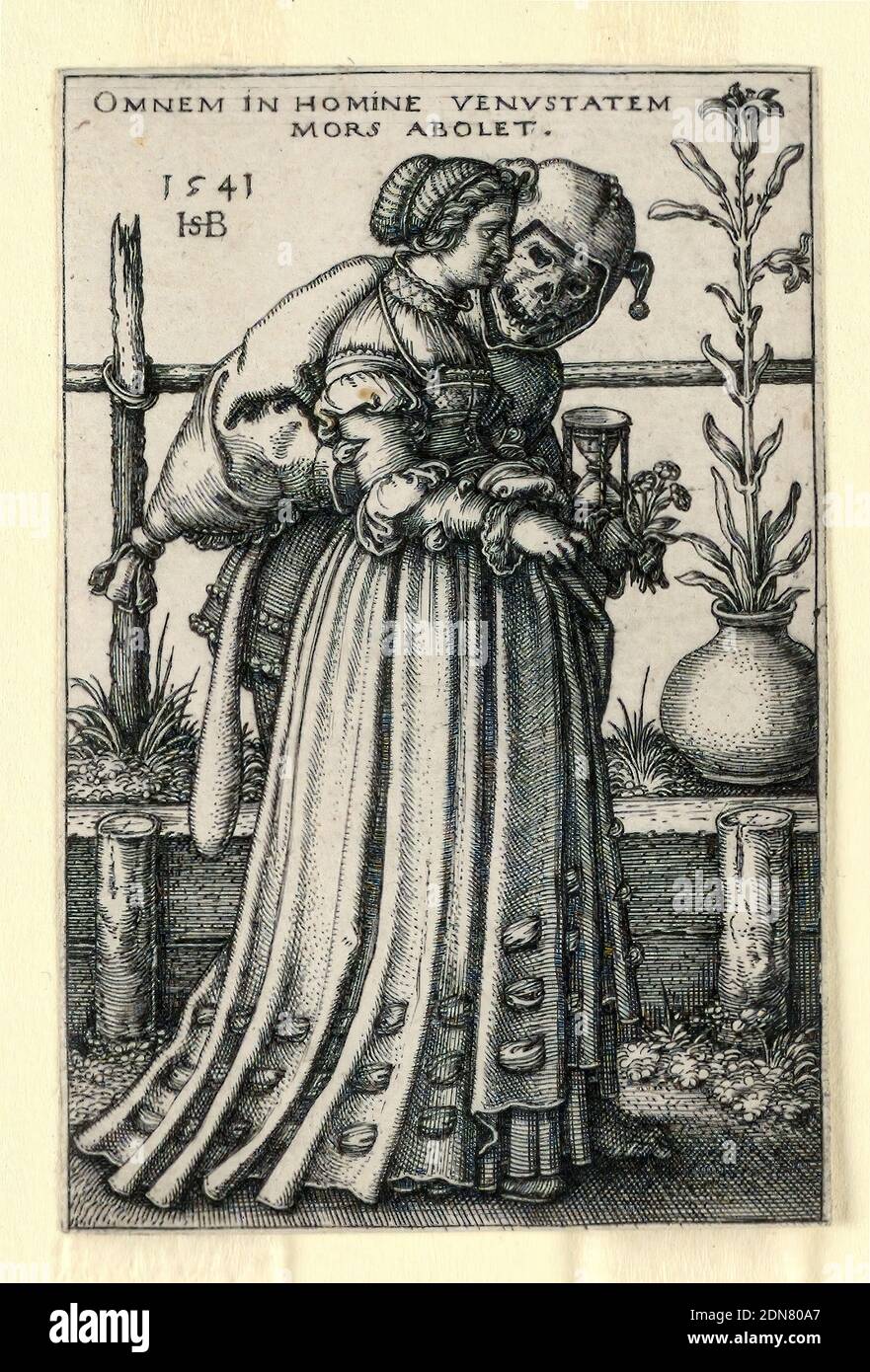 La Signora e la morte, Hans Sebald Beham, tedesco, 1500–1550, incisione su carta a fogli, 1541, Stampa Foto Stock