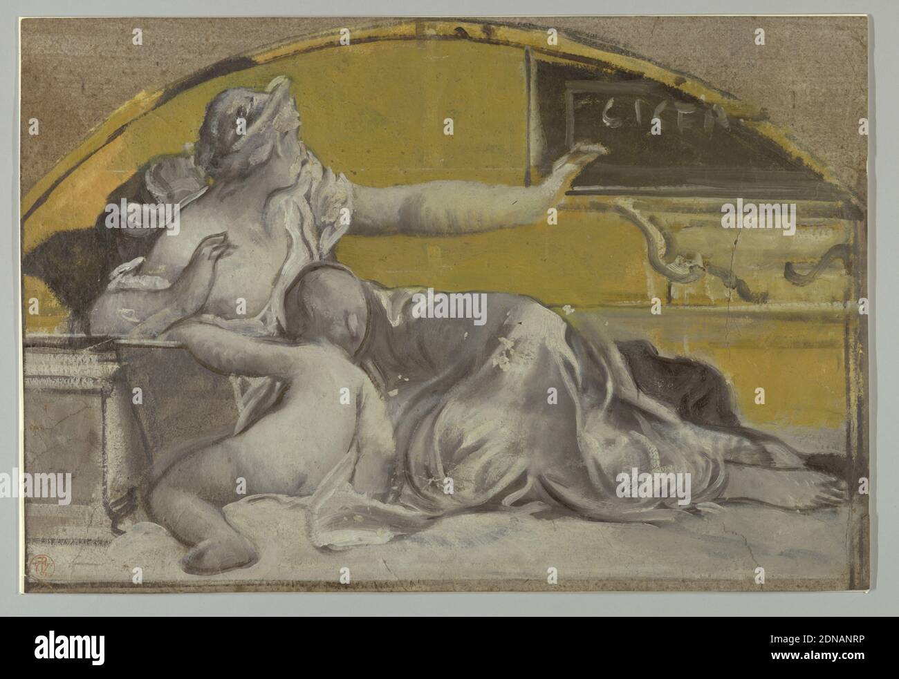 Studio per timpano in onore di Cicerone, Pierre-Victor Galland, Svizzera, Francia attiva, 1822 - 1892, Francia, fine del 19 ° secolo, figure, disegno Foto Stock