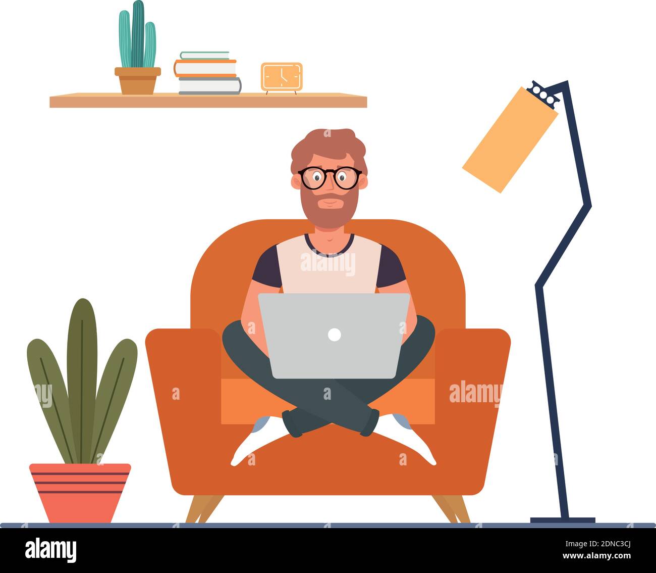 Uomo in camera di linving hygge stile design ilustration - Vector Illustrazione Vettoriale