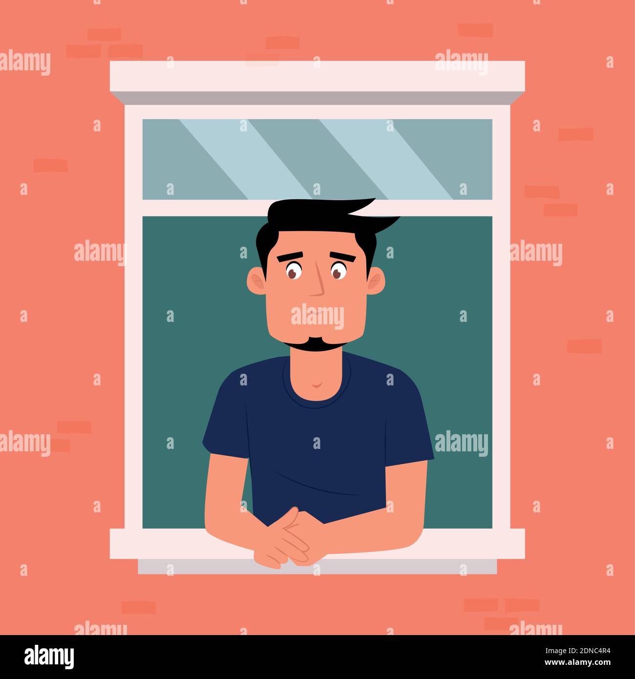 Uomo in finestra hygge stile disegno ilustration - Vector Illustrazione Vettoriale