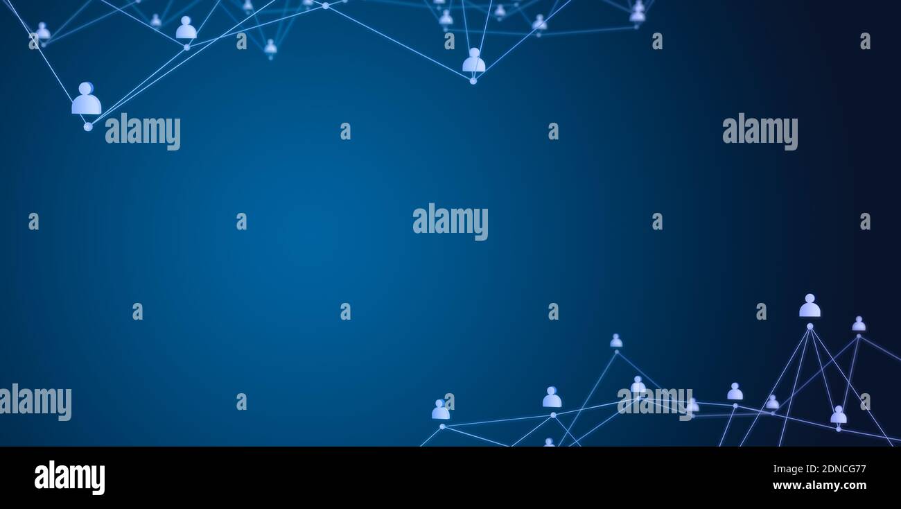 Collegamento sociale o comunicazione aziendale. Rete di contatti su sfondo blu. rendering 3d. Foto Stock