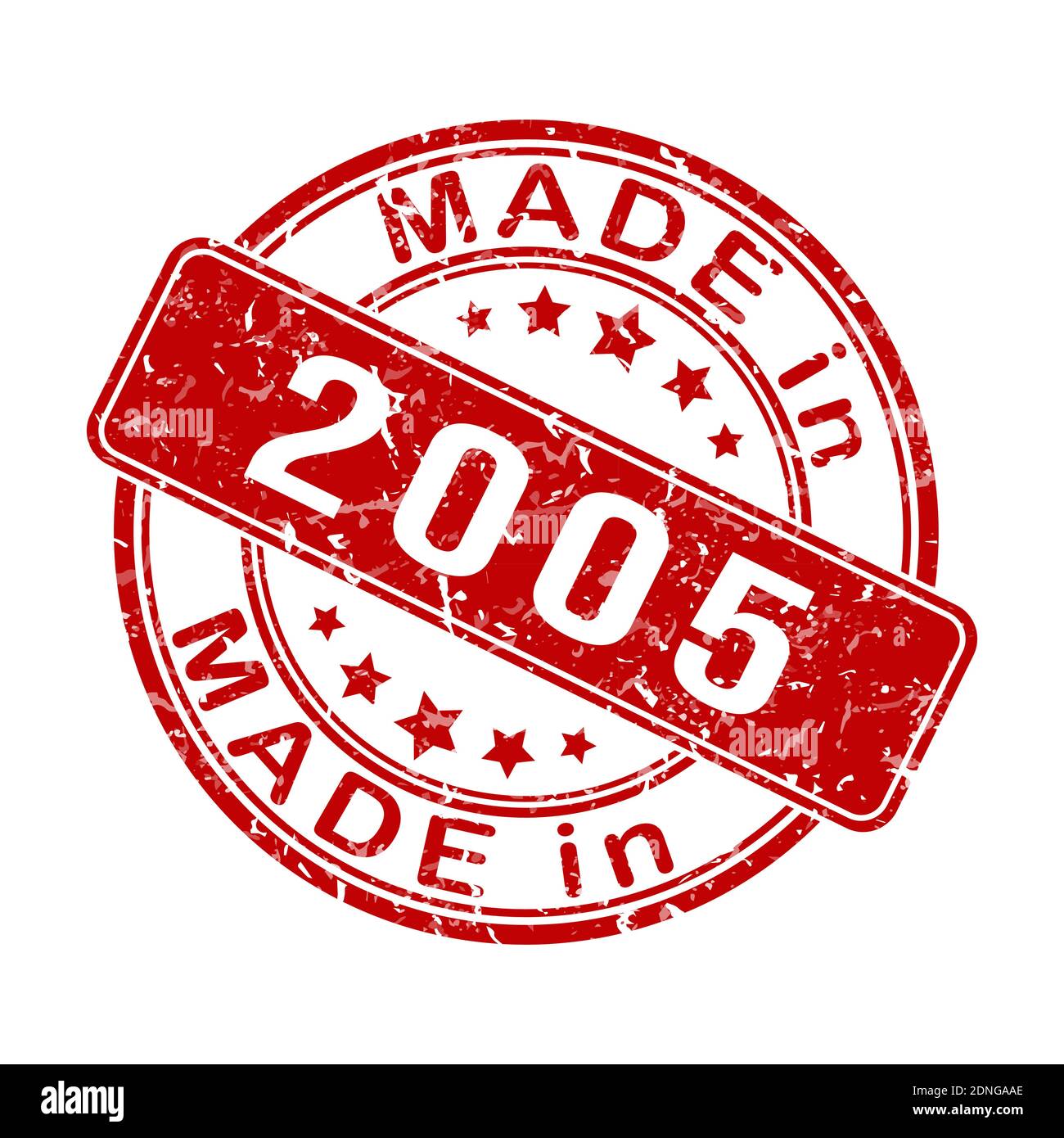 Impronta di un sigillo o di un timbro con l'iscrizione FATTA NEL 2005. Illustrazione vettoriale modificabile. Etichetta, adesivo o marchio. Stile piatto. Illustrazione Vettoriale