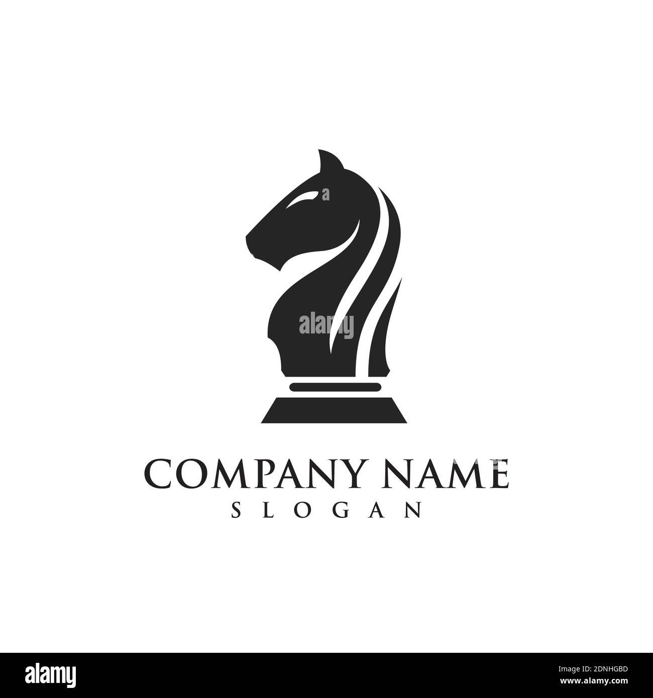 Icona del logo del cavallo nero di scacchi Illustrazione Vettoriale