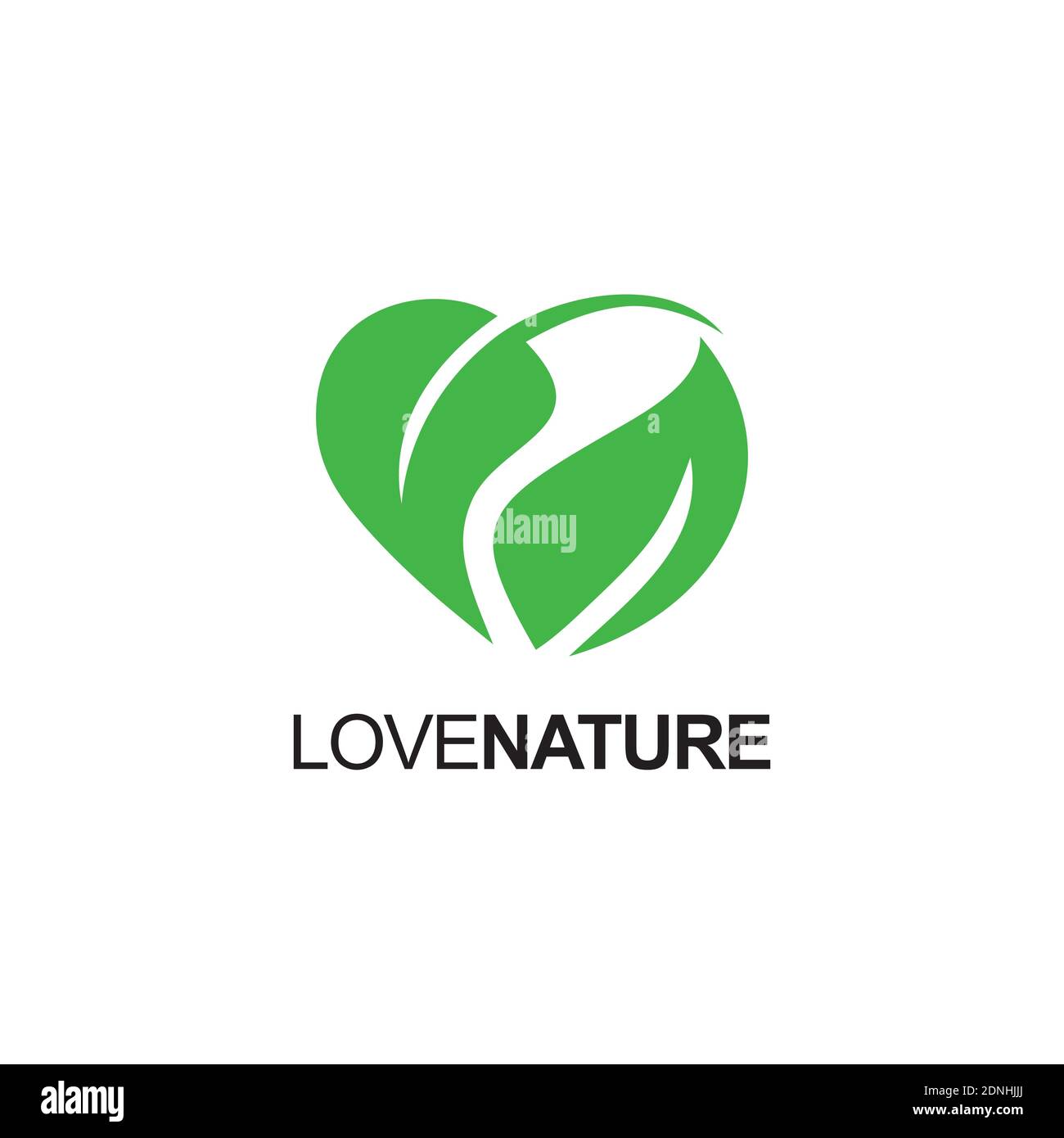 Design foglia verde con logo Natural Love Illustrazione Vettoriale