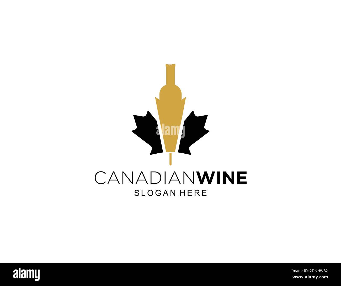 Vino canadese o acero con bottiglia d'oro Logo Design ispirazione Illustrazione Vettoriale