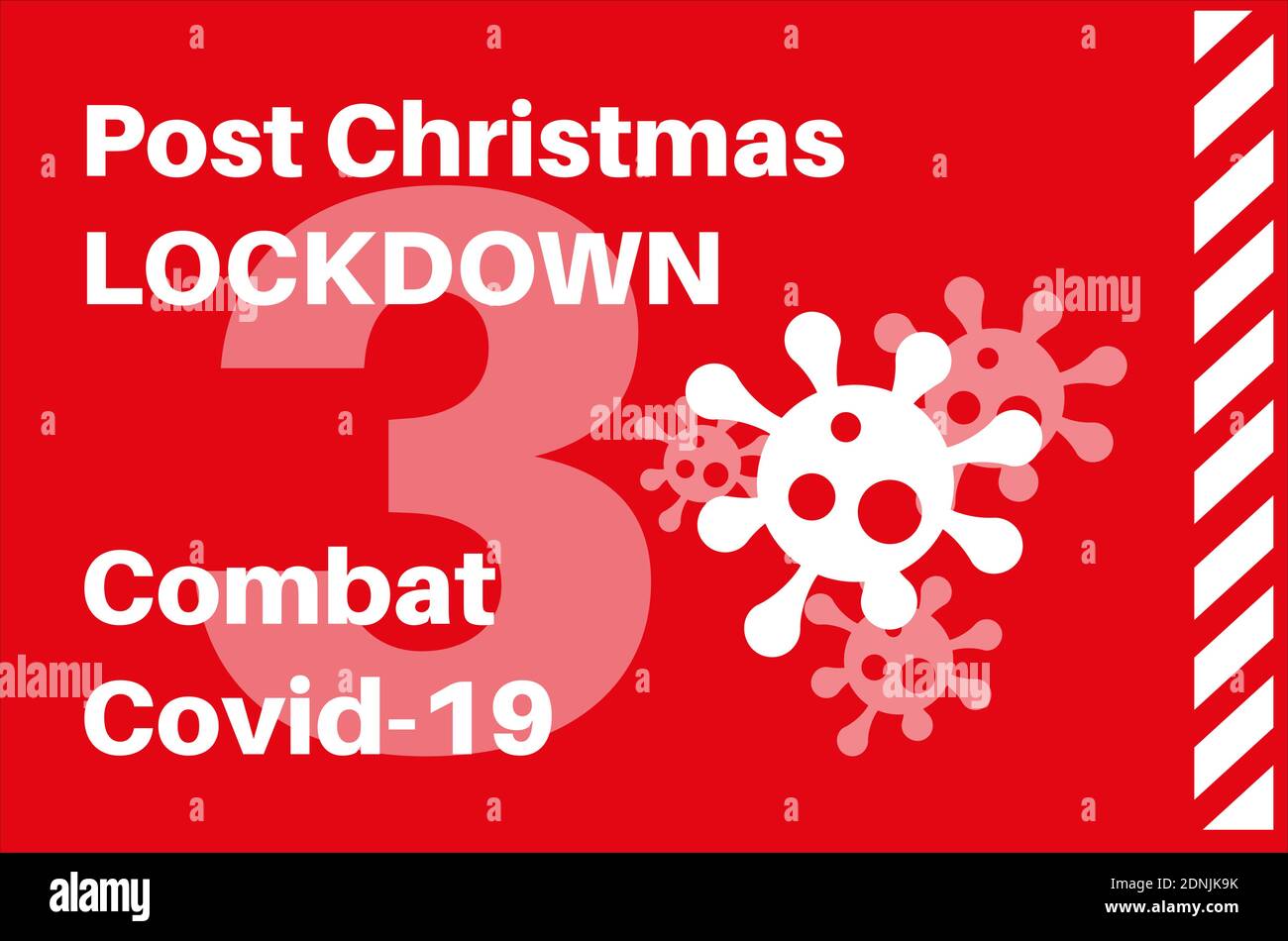 Dopo Natale Lockdown 3 per combattere COVID-19 vettore Illustrazione su uno sfondo rosso con loghi virus Illustrazione Vettoriale