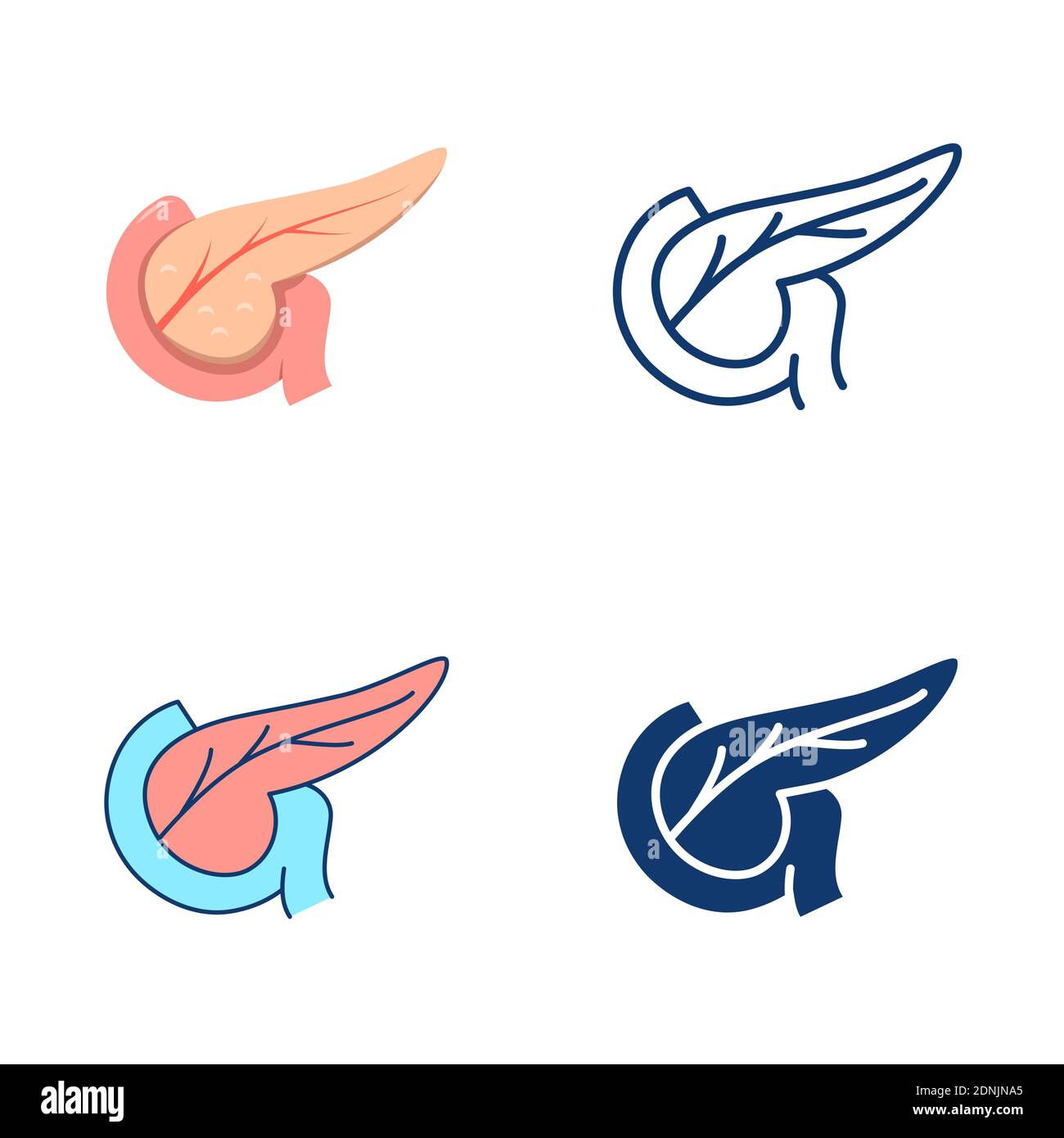 Icona Pankreas impostata in stile piatto e linea. Simbolo dell'organo interno umano. Illustrazione vettoriale. Illustrazione Vettoriale