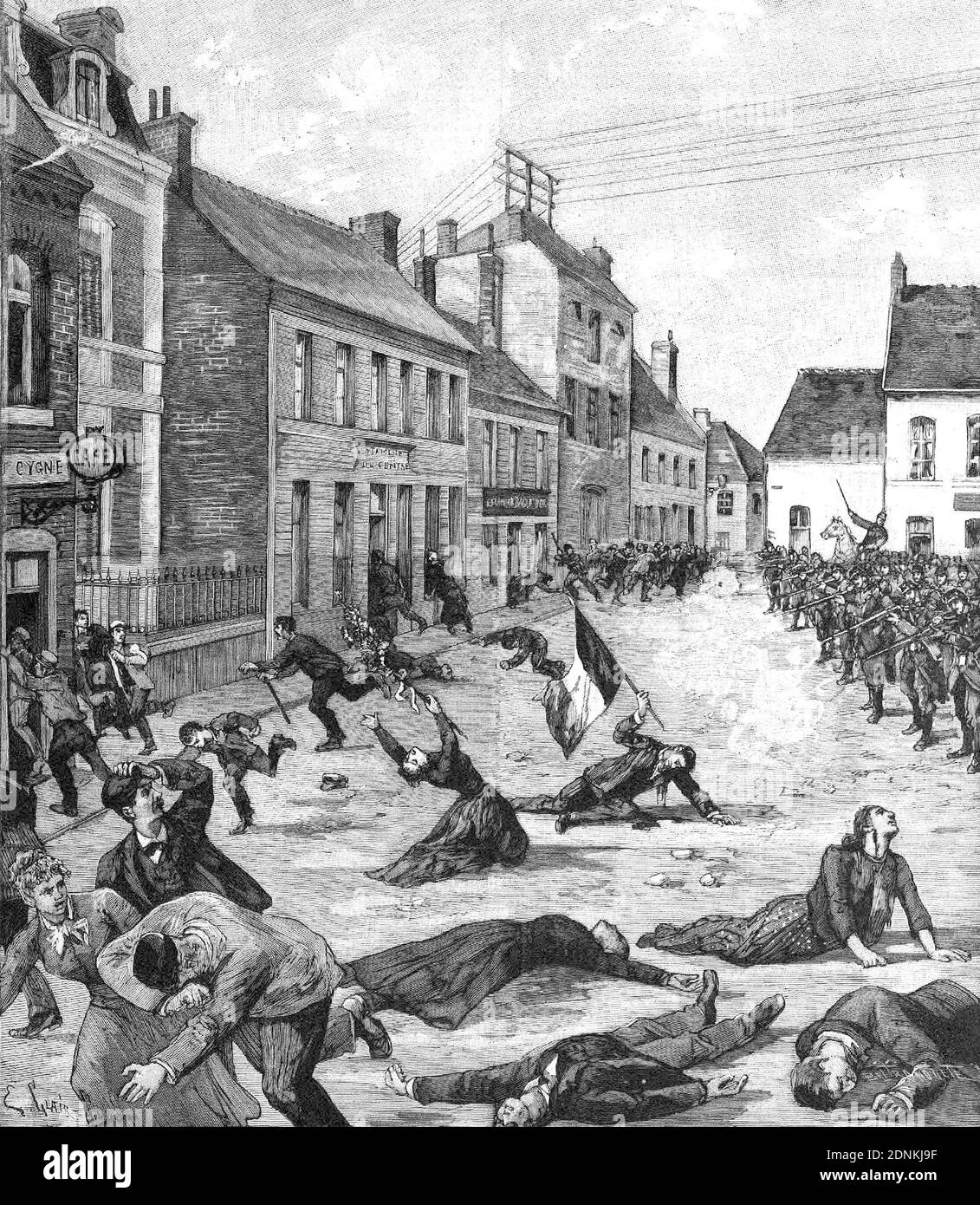 Fourmies (Francia) il 1 maggio 1891 - fusillade de Fourmies. Incisione del 19 ° secolo. Foto Stock