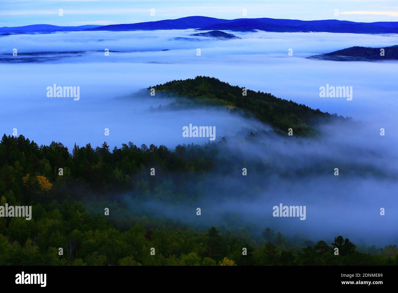 Le maggiori montagne hinggan foreste primordiali, il mare di nuvole Foto Stock