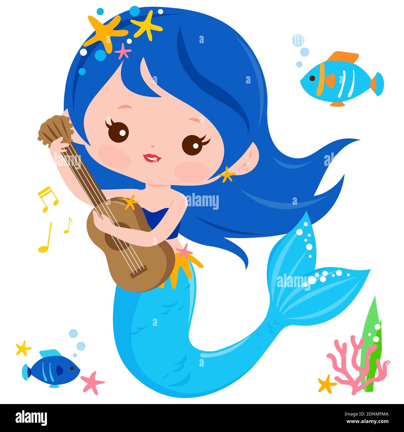 Bella sirena che suona musica con la sua chitarra. Foto Stock