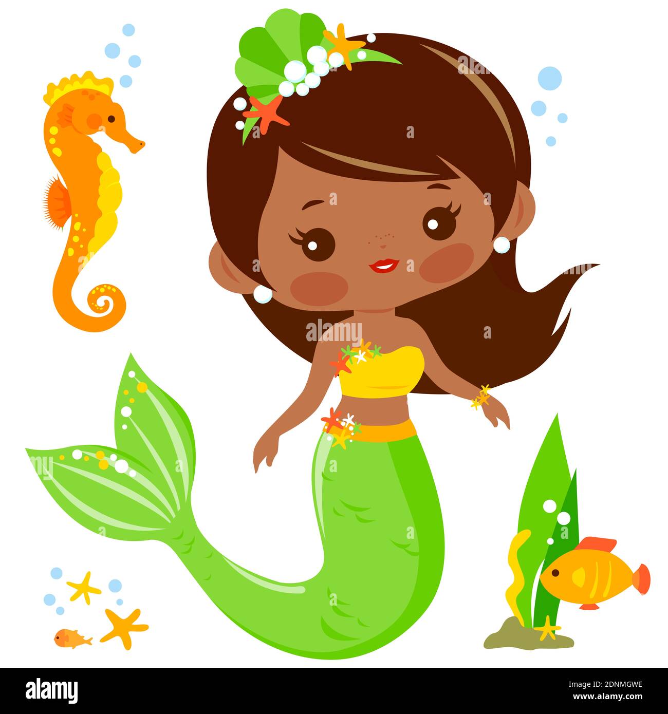 Bella sirena e animali di mare. Foto Stock