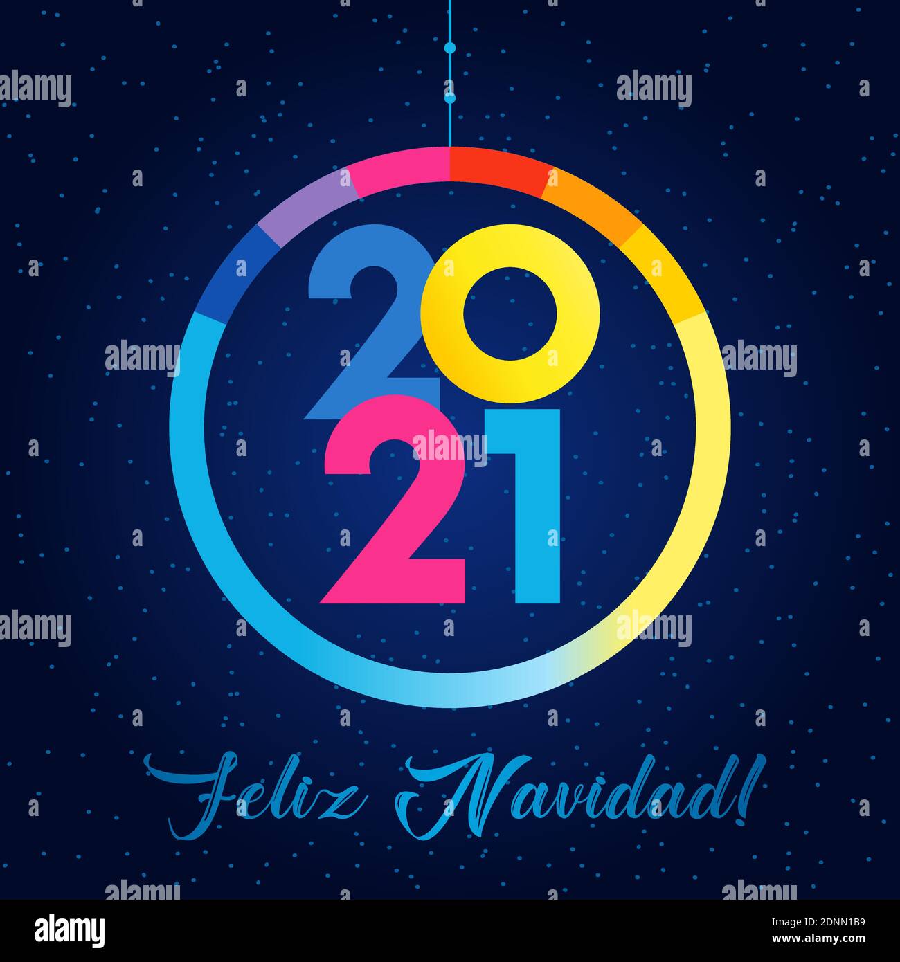 2021 Feliz Navidad testo spagnolo - Happy New Year Seasons saluti Card. Spagna banner vacanze natalizie, forma vettoriale colorata 20 e 21 cifre isolate Illustrazione Vettoriale
