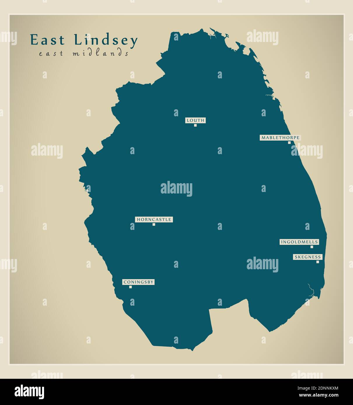 Mappa del distretto di East Lindsey - Inghilterra Regno Unito Illustrazione Vettoriale