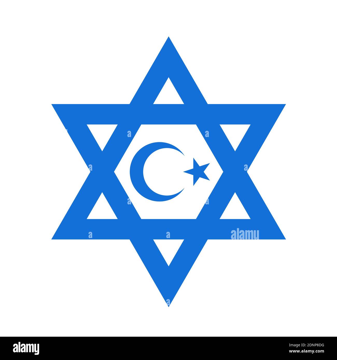 La stella ebraica di David è insieme alla crescente islamica - unità del giudaismo e dell'Islam, coesistenza di ebrei e musulmani. Metafora di Israele e Palestina Foto Stock