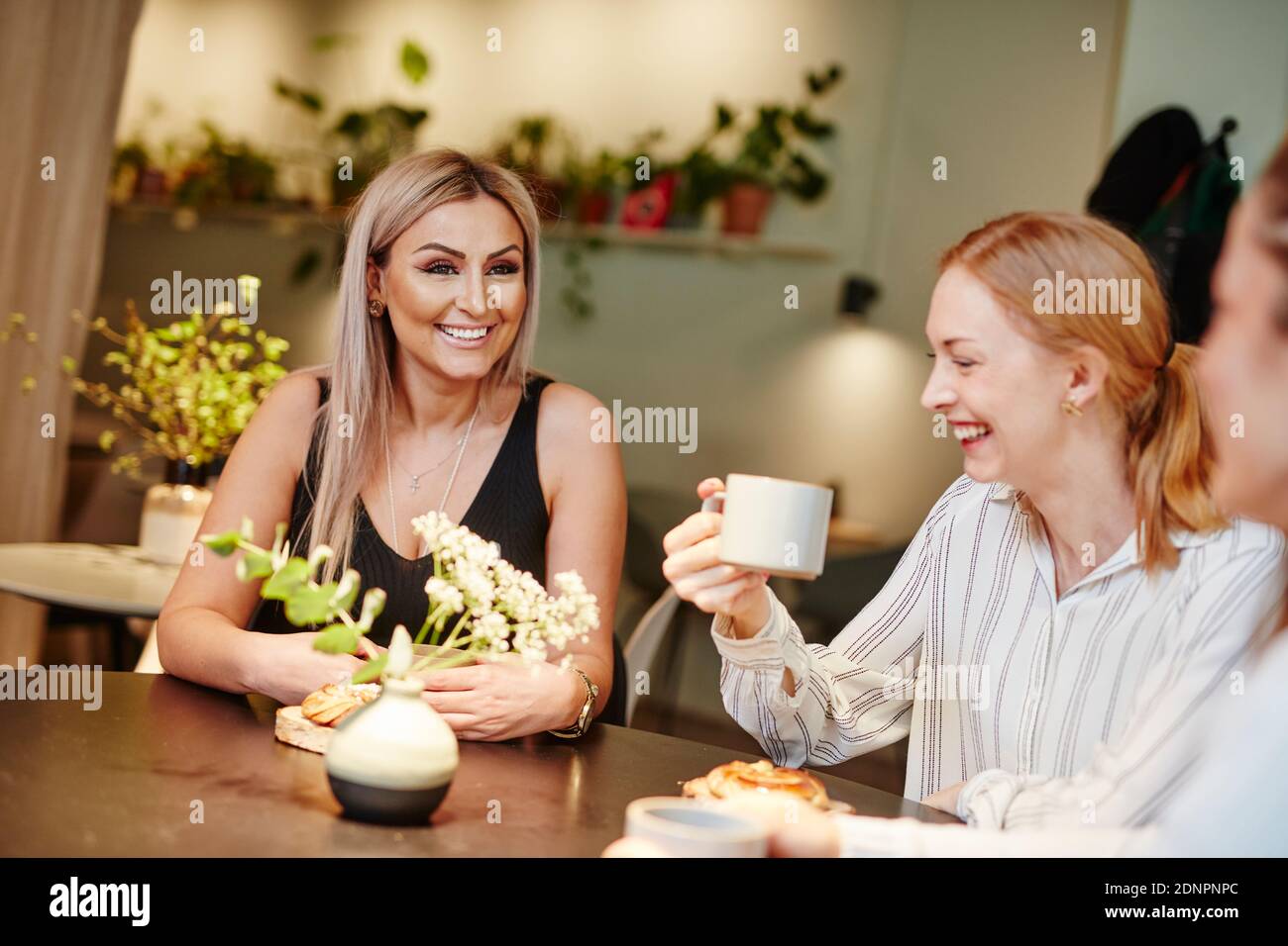 Amici femminili che parlano in un caffè Foto Stock