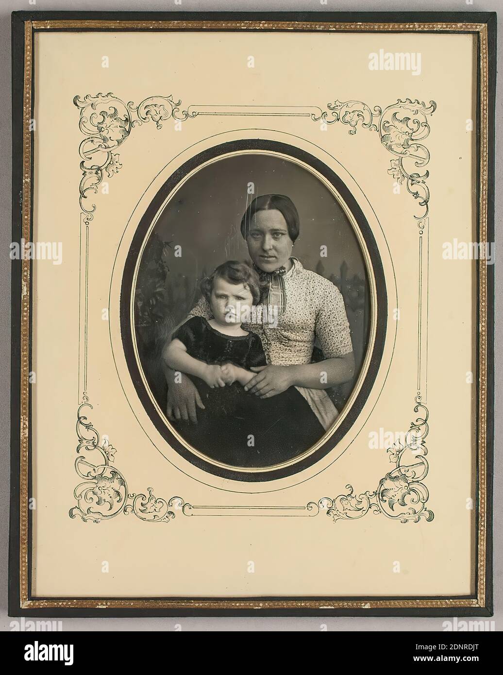 Carl Ferdinand Stelzner, Bruno Stelzner (1851-1874) con la sua nanna Anna, daguerreotipo, dimensione immagine : altezza: 8.70 cm; larghezza: 6.00 cm, numerata: verso o. r.: In inchiostro nero su etichetta: D.S, 19, marchio di garanzia: Recto o. r. su piastra: 40, fotografia ritratto, donna Foto Stock