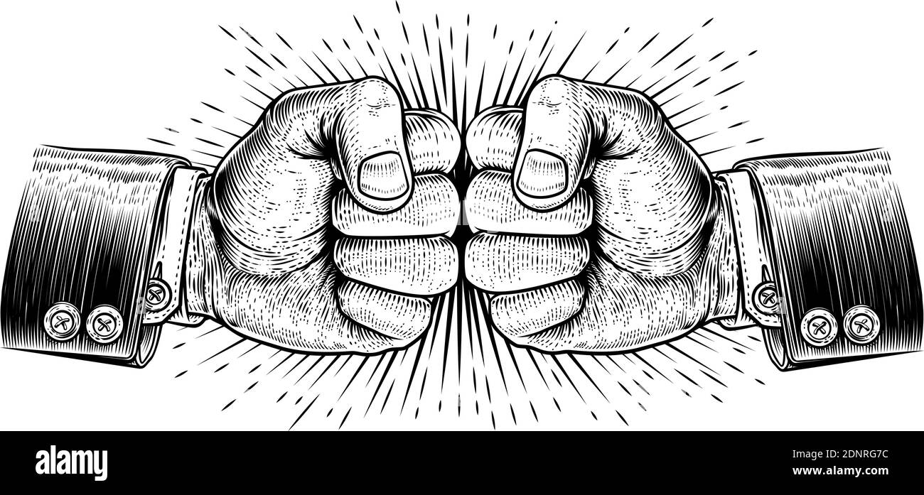 Fists Puning Business stile vintage concetto Illustrazione Vettoriale