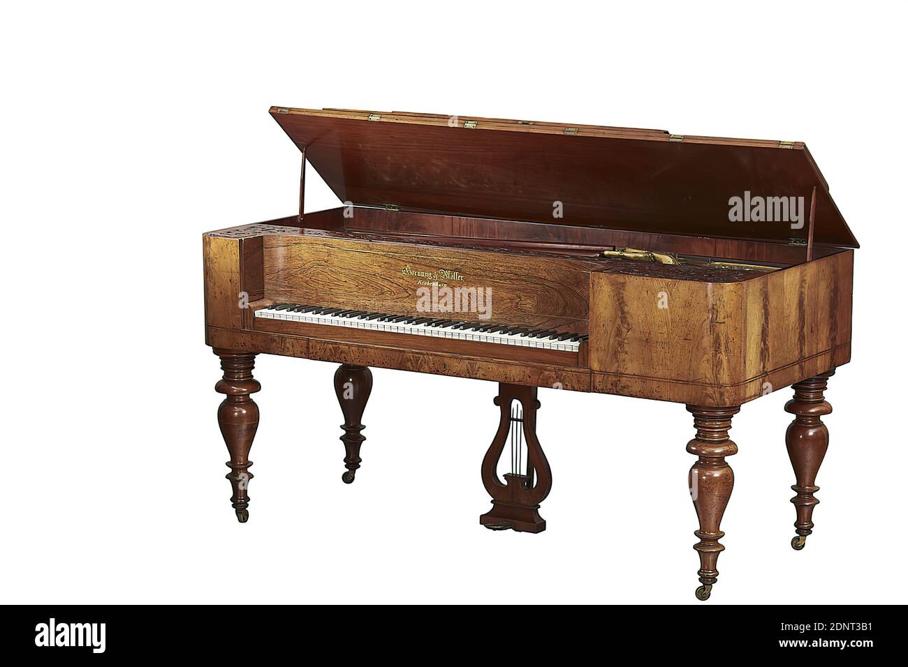 Hornung & Møller, pianoforte a pannelli, mogano, abete rosso, ebano, legno,  totale: Lunghezza: 1795 mm; larghezza: 842 mm; altezza: 913 mm; altezza:  340 mm (costola), iscrizione: Sul fondello: Hornung & Möller, Kiöbenhavn,