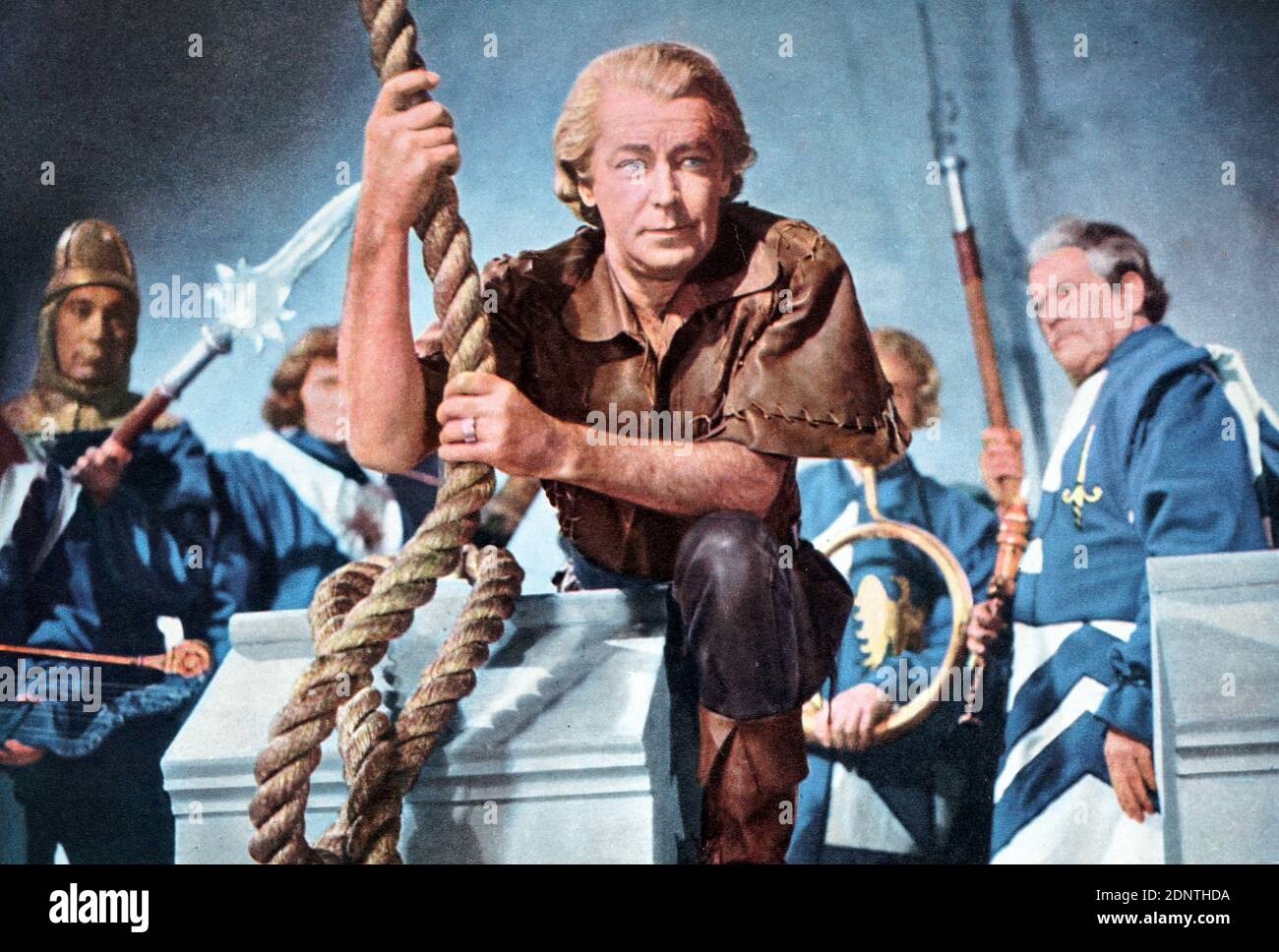 Film ancora da 'il Cavaliere Nero' con Alan Ladd, Patricia Medina, Peter Crushing, e Andre Morell. Foto Stock