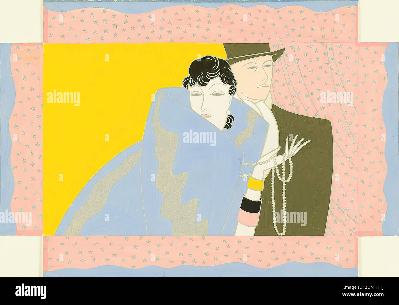 Ernst Dryden, disegno per il coperchio di una confezione regalo, cartone, tempera, tecnica di pittura, tempera con argento, totale: Altezza: 23,2 cm; larghezza: 33,2 cm, disegno, grafica, Packaging design, Donna Foto Stock