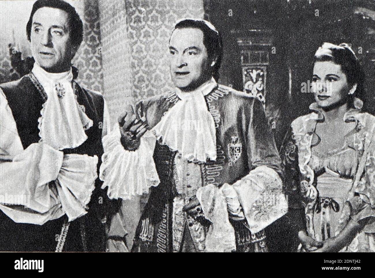 Film ancora da 'Casanova's Big Night' con Joan Fontaine, Bob Hope, Basil Rathbone, e Audrey Dalton. Foto Stock
