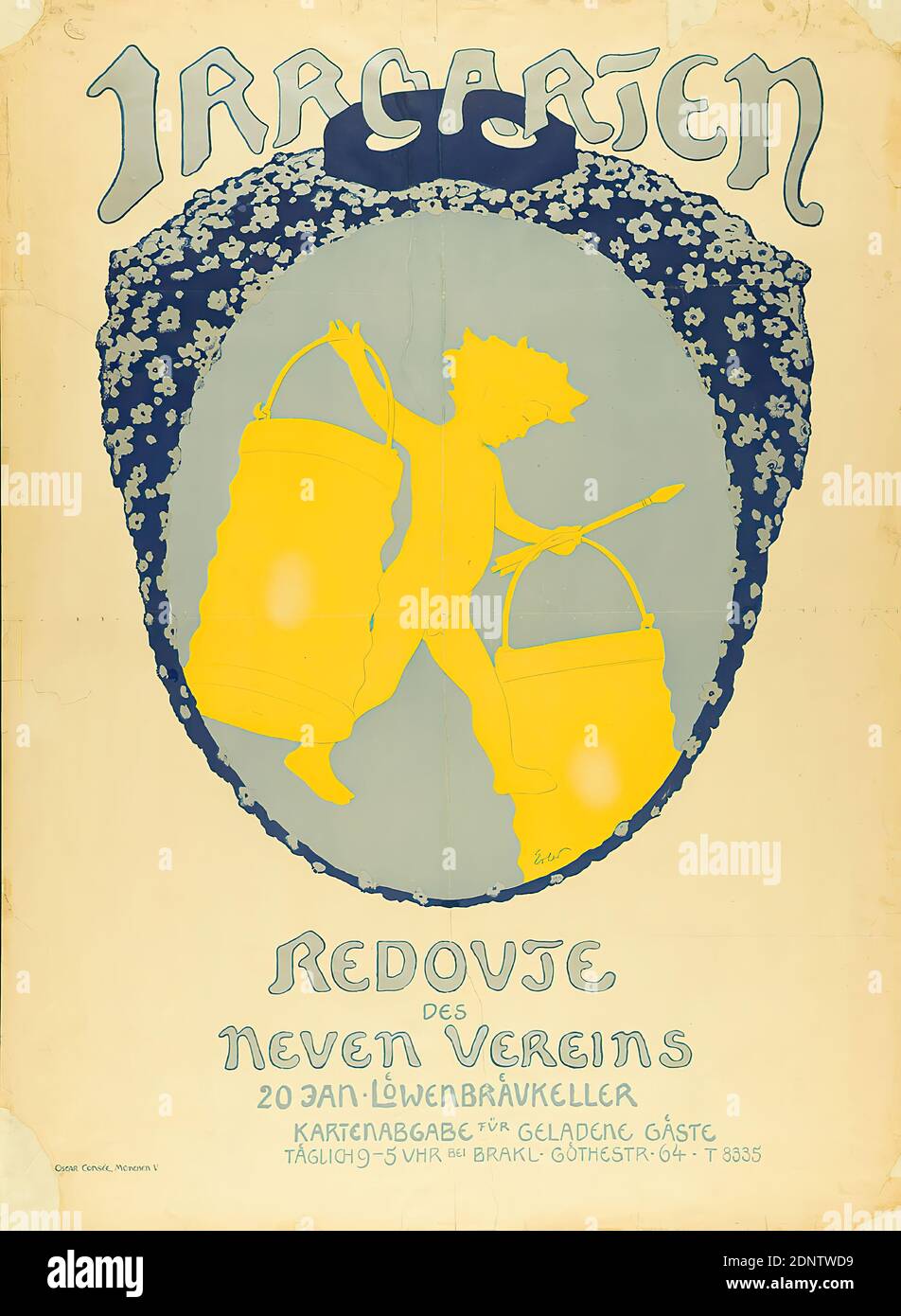 Fritz Erler, Oscar Consée, Maze. Redoute della Nuova Associazione, carta, litografia, totale: Altezza: 125,8 cm; larghezza: 92,3 cm, firmata e datata: Centro destra nella forma stampata: Erler, pubblicità prodotto e commerciale (poster), poster di eventi, storia di Cupido, Cupido (Eros), Art Nouveau Foto Stock