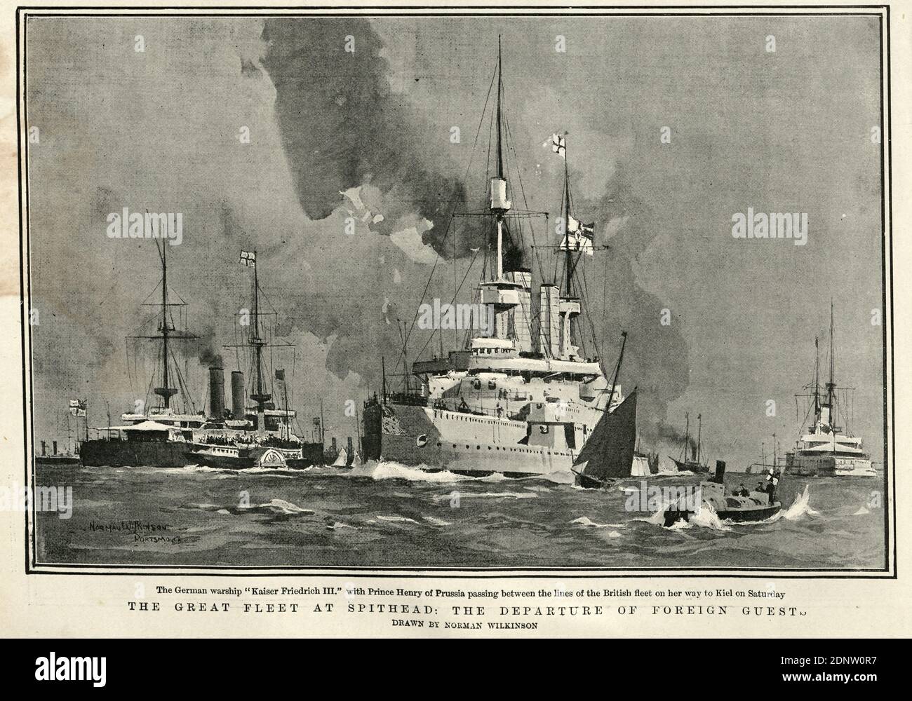 Grande Flotta a Spithead, Tedesco warship SMS Kaiser Friedrich III, la nave di piombo del Kaiser Friedrich III classe di pre-dreadnought battleships. 1902 Foto Stock