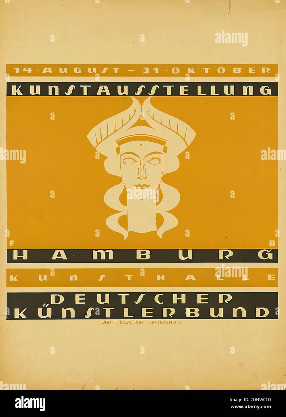 Graht & Kaspar Hamburg, Fritz Behnke, mostra d'arte Kunsthalle Hamburg -  Deutscher Künstlerbund, incisione, totale: Altezza: 59 cm; larghezza: 43  cm, monogramma: In basso a destra e a sinistra: F B, poster,