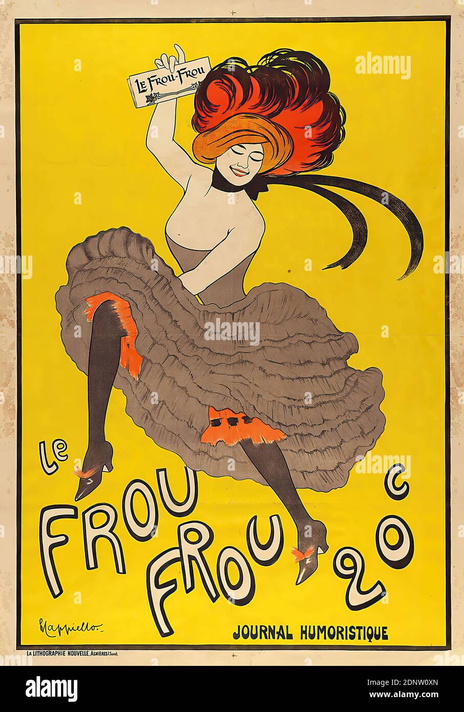 La litografia Nouvelle, Leonetto cappiello, le Frou-Frou - Journal Honoristique, carta, litografia, totale: Altezza: 160,5 cm; larghezza: 114,5 cm, firmato: Recto u. li. Nella forma di stampa: LCappiello, pubblicità di prodotto e commerciale (poster), giornali, riviste, pubblicità di prodotto (poster), ballerina, passi da ballo, figure, giornali Foto Stock