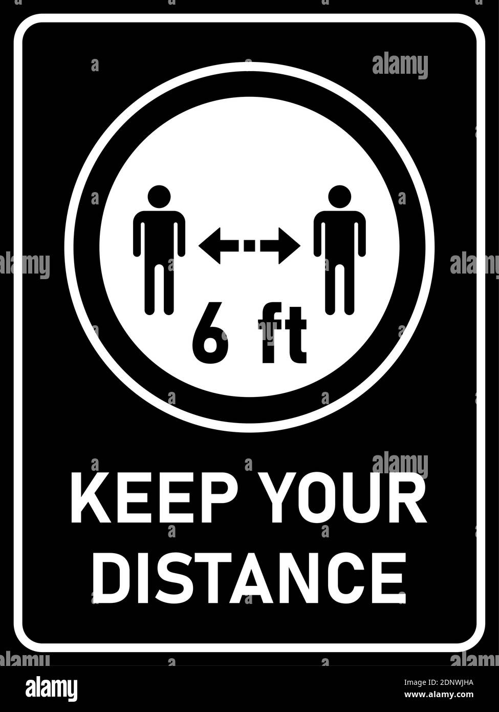 Mantenere la distanza di 6 piedi o 6 piedi rettangolare verticale Social Distancing icona di istruzione con un rapporto di aspetto di 3:4. Immagine vettoriale. Illustrazione Vettoriale