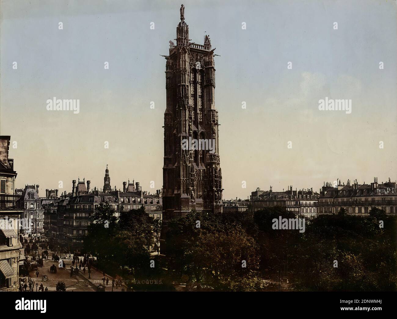 Parigi. La Tour Saint Jacques, stampa fotocromatica, totale: Altezza: 16.80 cm; larghezza: 22.60 cm, titolo: Recto u. li.: Titolo, fotografia di viaggio, torre, castello Foto Stock