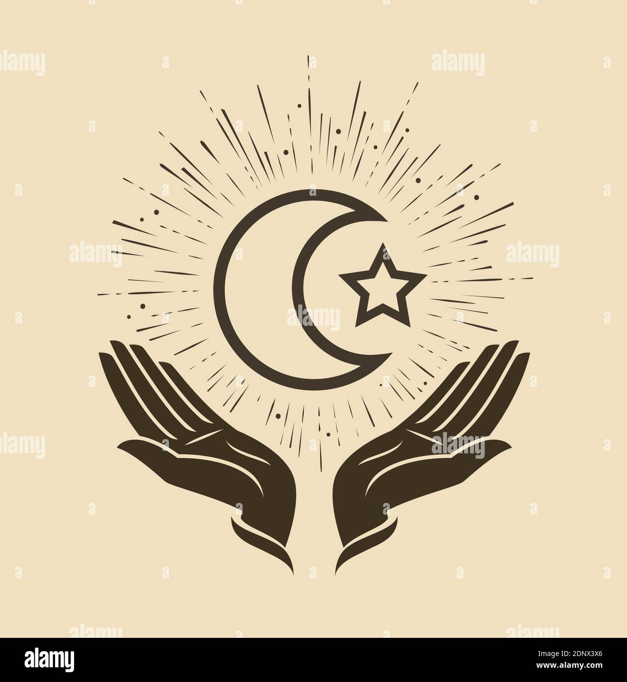 Islam. Vettore di simboli a stella e a mezzaluna Illustrazione Vettoriale