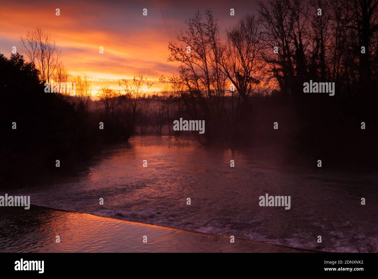 Le sorgenti del fiume Livenza all'alba Foto Stock