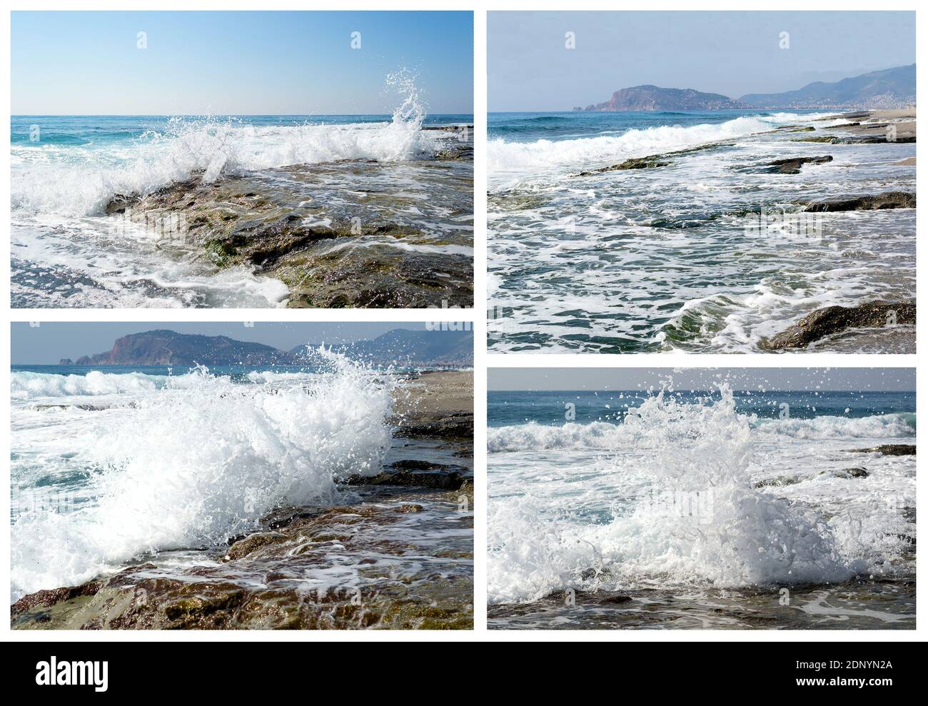Collage della costa del mare foto di sfondo con le onde e. schizzi Foto Stock