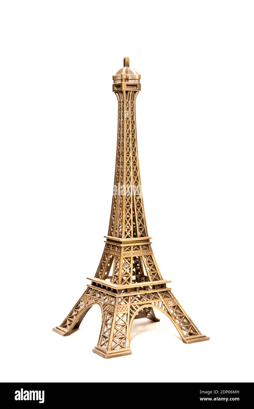 Souvenir torre eiffel isolato su uno sfondo bianco Foto Stock